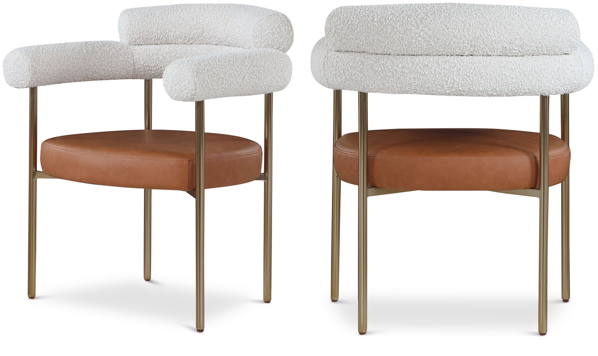 Meridian Furniture Blake Cognac Vegan Leather / Cream Boucle Fabric Dining Chair, Set of 2
