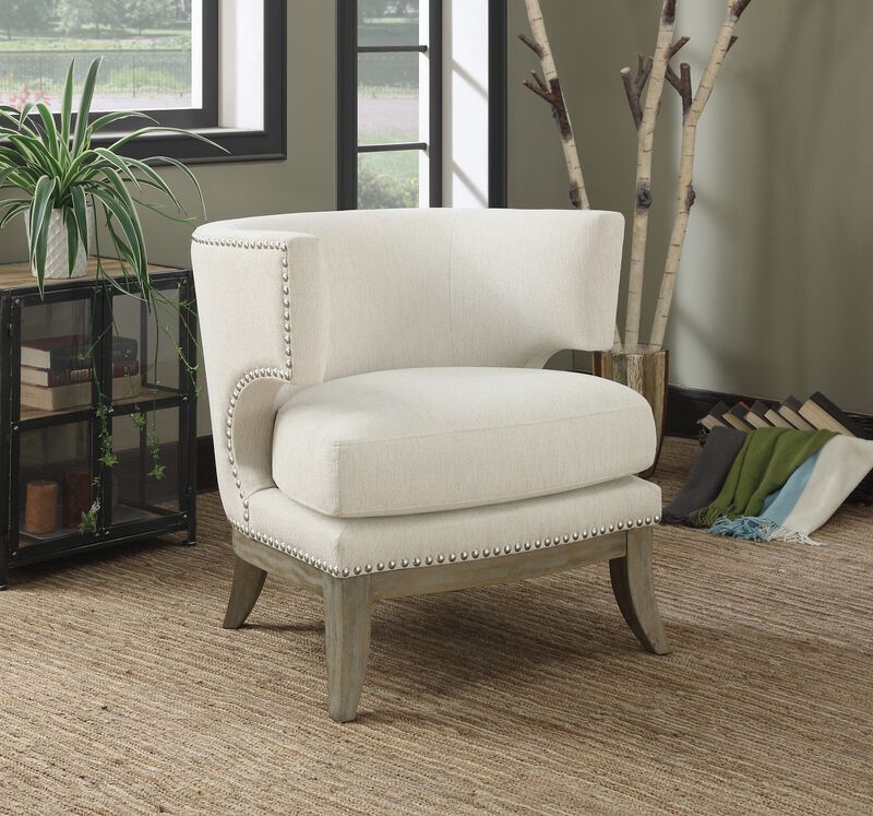 Upholstered Accent Chair with Barrel Back White