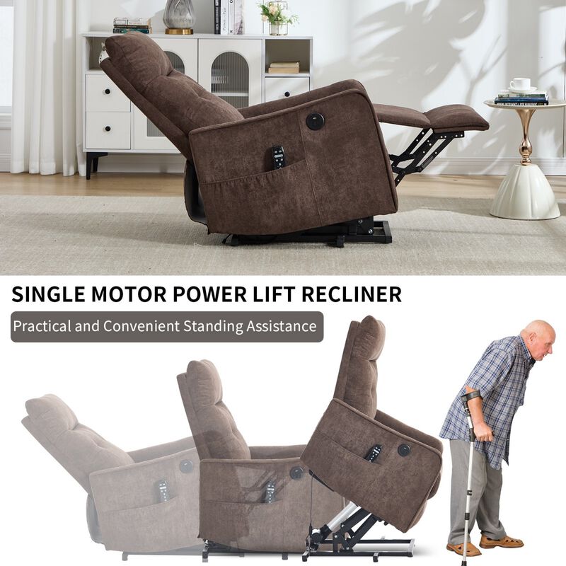 Chenille Power Lift Recliner Chair 155&deg; Recliner with Massage Heat & USB image number 6