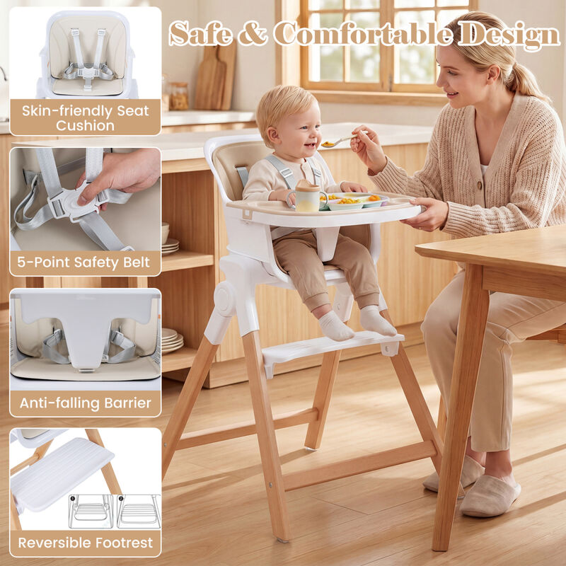 4-in-1 Baby High Chair with Removable Adjustable Feeding Tray image number 5