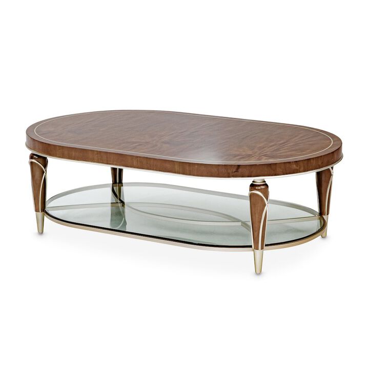 Michael Amini Villa Cherie Oval Cocktail Table - Hazelnut
