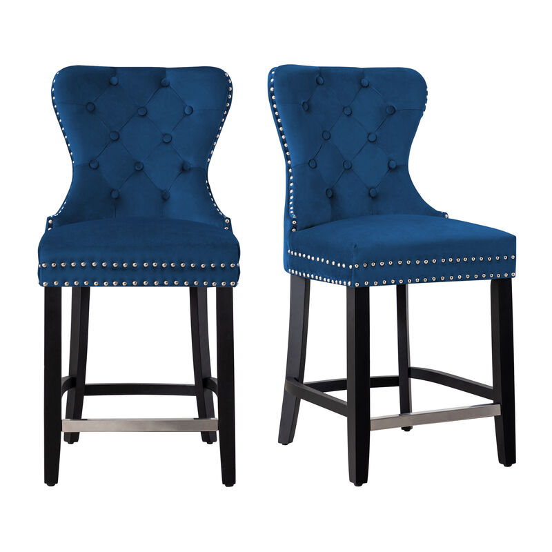 WestinTrends 24" Tufted Velvet Counter Stool (Set of 2)