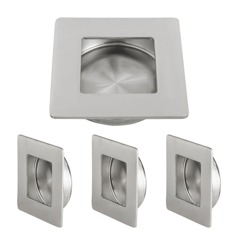 HOMOTEK 2-3/4 Inch Square Recessed Sliding Closet Door Finger Pulls, Inner Diam 2-1/8 Inch(54mm), Brushed Stainless Steel Flush
