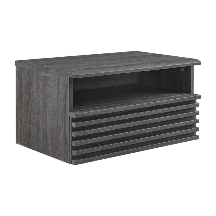 Wall-Mount Nightstand in Brown Finish with Modern Design