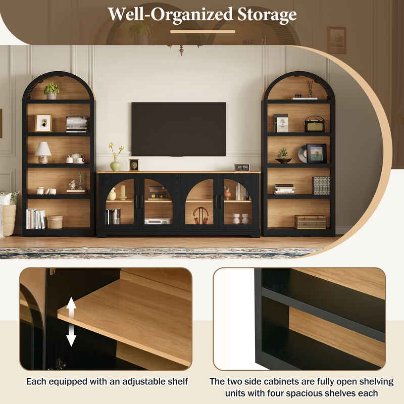 Merax Modular TV Stand with 2 Glass-Door Cabinets & 2 Open Shelves &ndash; Adjustable Storage image number 5
