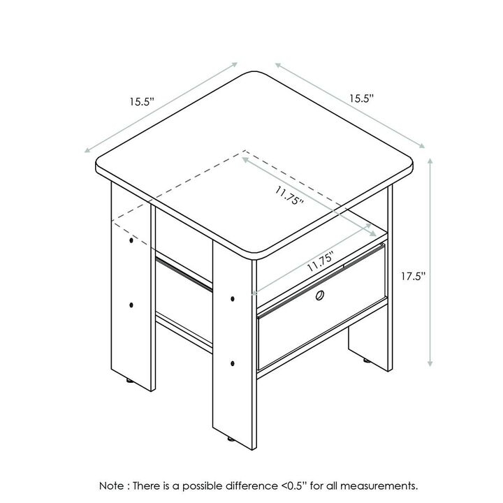Furinno Andrey End Table Nightstand with Bin Drawer, Columbia Walnut/Dark Brown