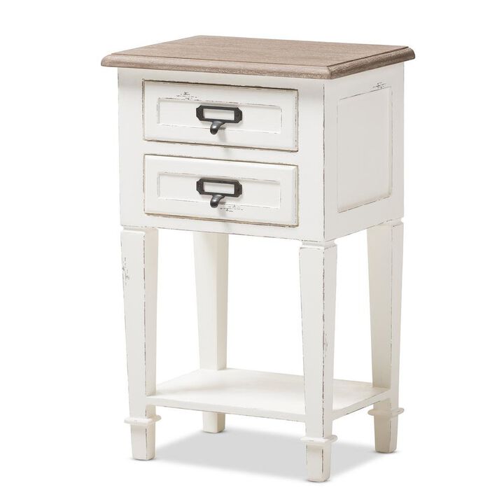 Baxton Studio Weathered Oak And White Wash Distressed Finish Wood Nightstand