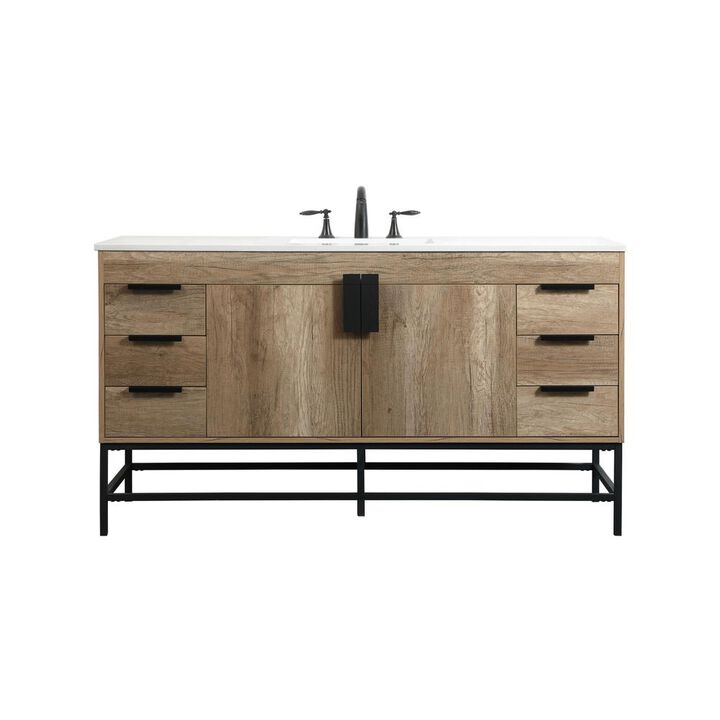 Elegant Kitchen and Bath 60 inch Single bathroom vanity in natural oak