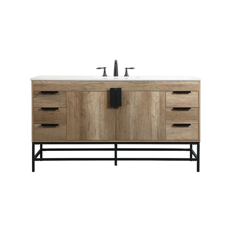 Elegant Kitchen and Bath 60 inch Single bathroom vanity in natural oak
