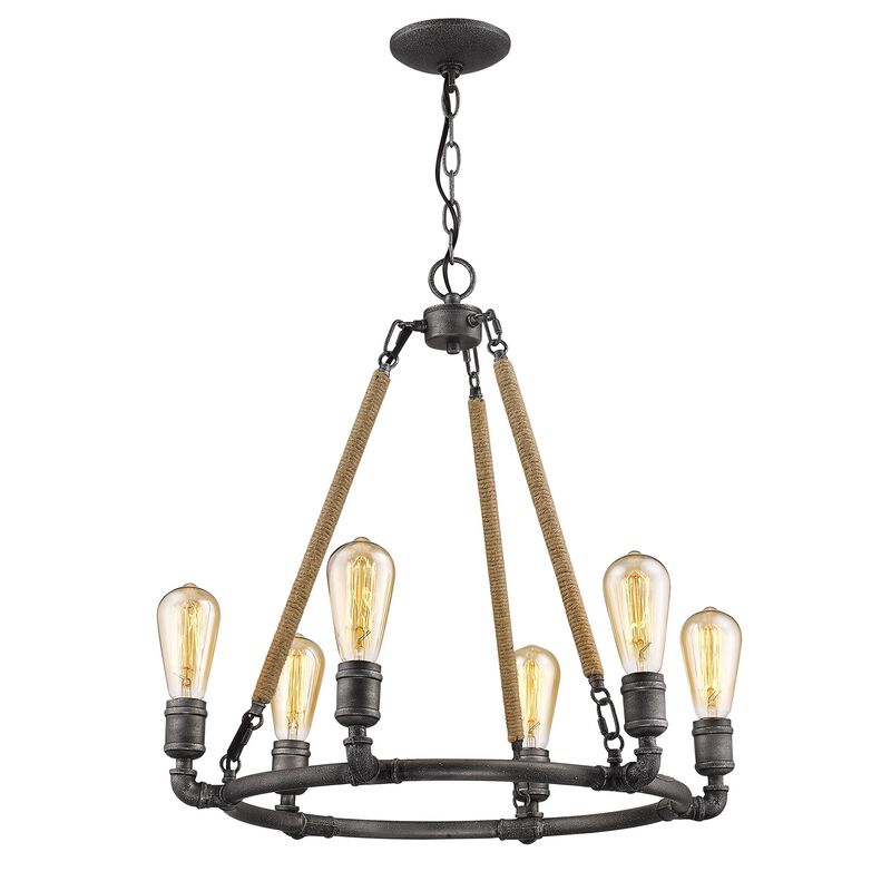 Hivvago Brown and Black Candle Style Six Light Metal Dimmable Chandelier