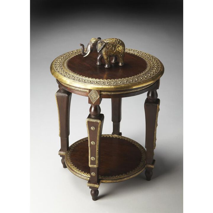 Butler Specialty Ranthore Round Brass 20W Side Table, Dark Brown