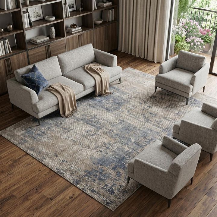 HomeRoots Abstract Power Loom Distressed Area Rug