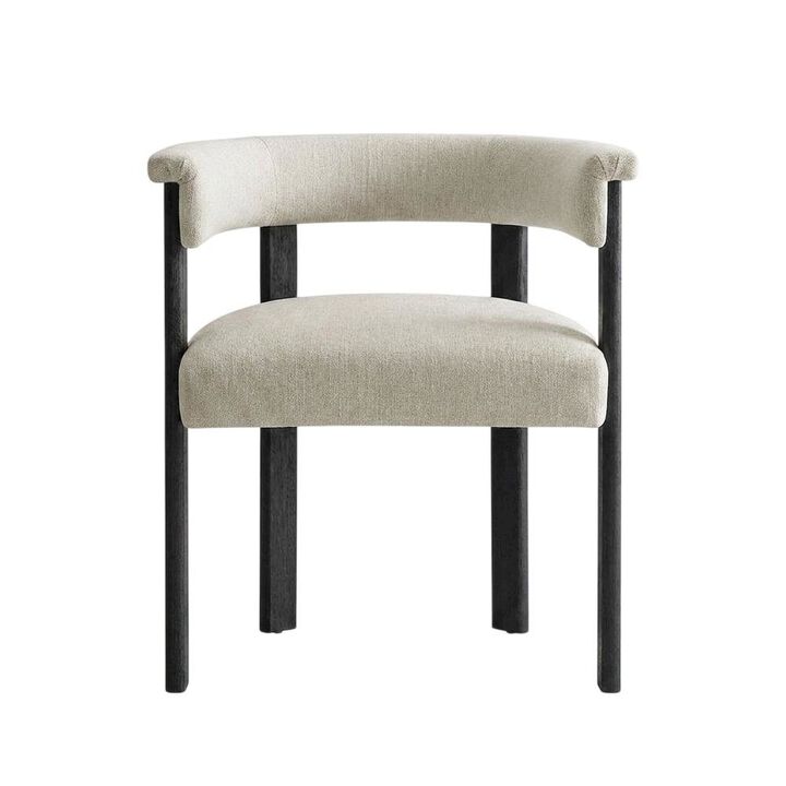 Fabric Upholstered Barrel Dining Chairs, Heathered Weave Ivory Black, Set of 2