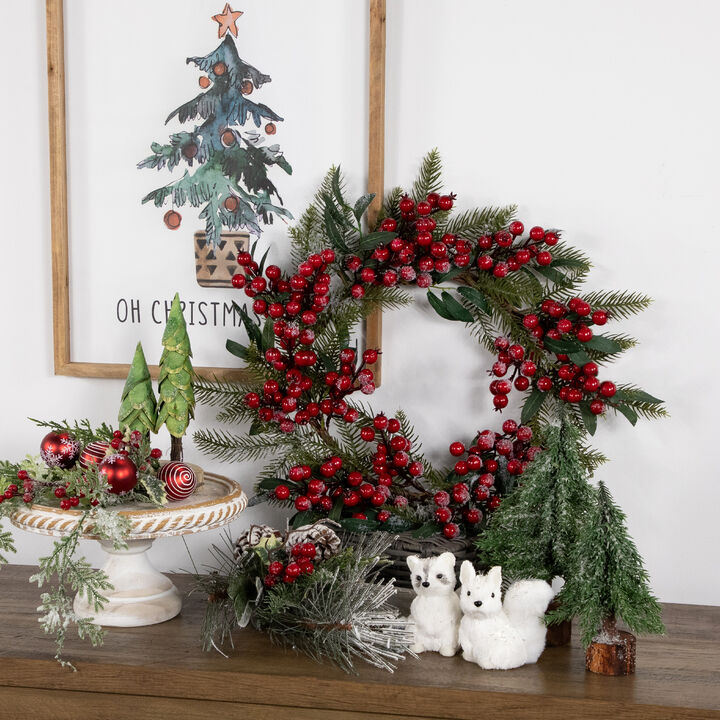 Frosted Red Berries and Foliage Artificial Christmas Wreath 18-Inch  Unlit