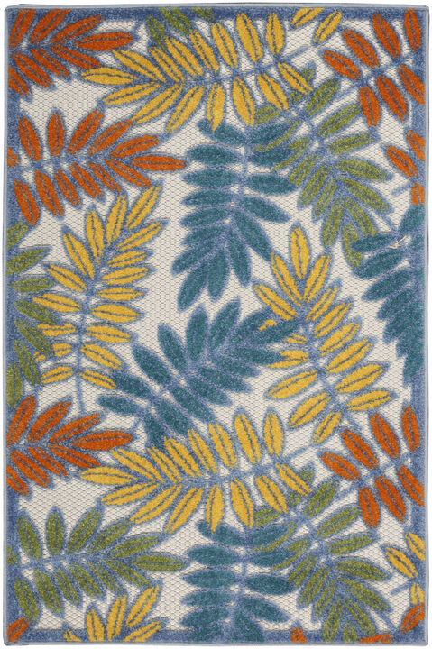 HomeRoots 3' X 5' Ivory Yellow Orange Green And Blue Palm Leaf Indoor Outdoor Area Rug