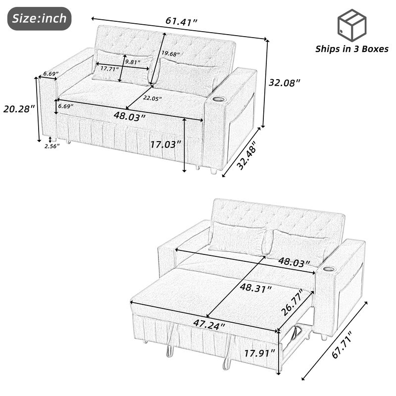 Merax Modern Sleeper Sofa Pull-out Sofa Bed with Adjustable Backrest for Living Room