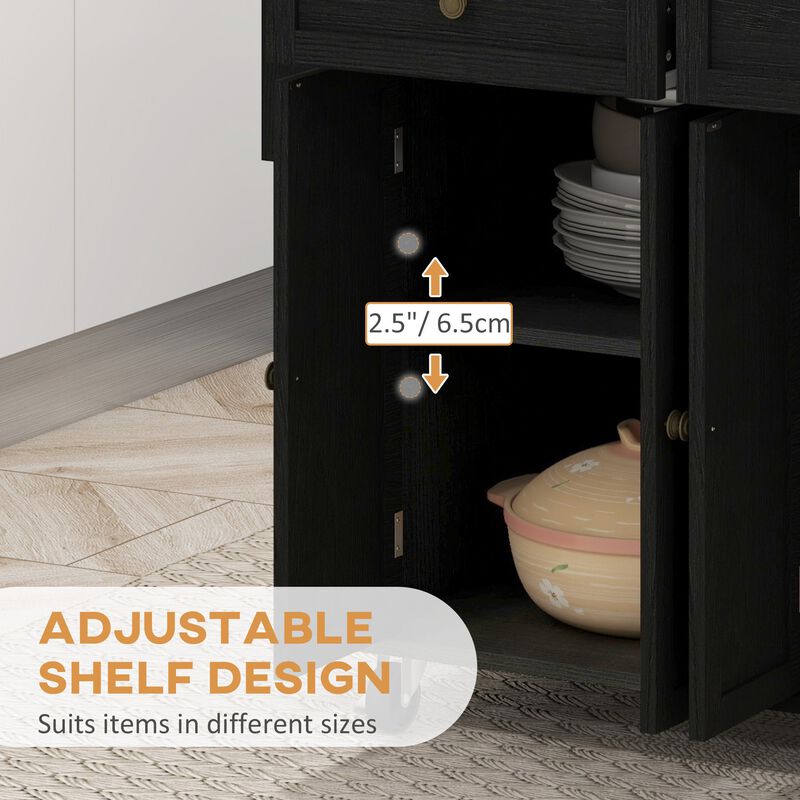 Black Kitchen Island Cart: Rubberwood Top, Spice Rack