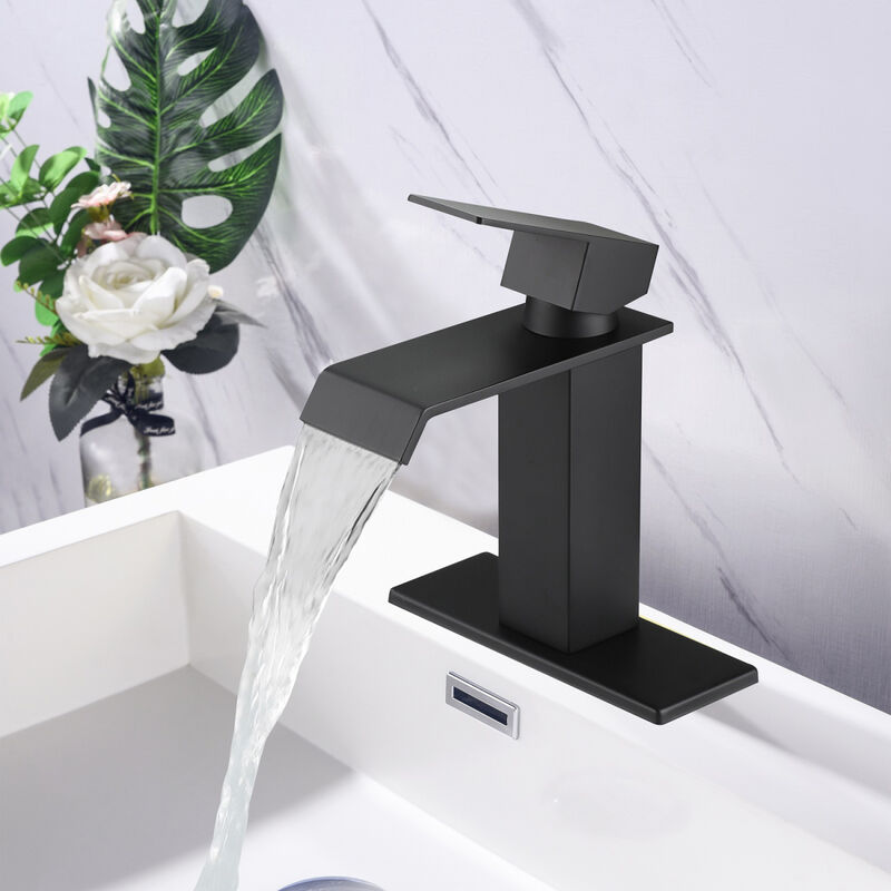 Waterfall Spout Bathroom Faucet, Single Handle Bathroom Vanity Sink Faucet