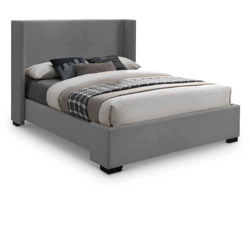Meridian Furniture Oxford Grey Linen Textured Fabric Queen Bed