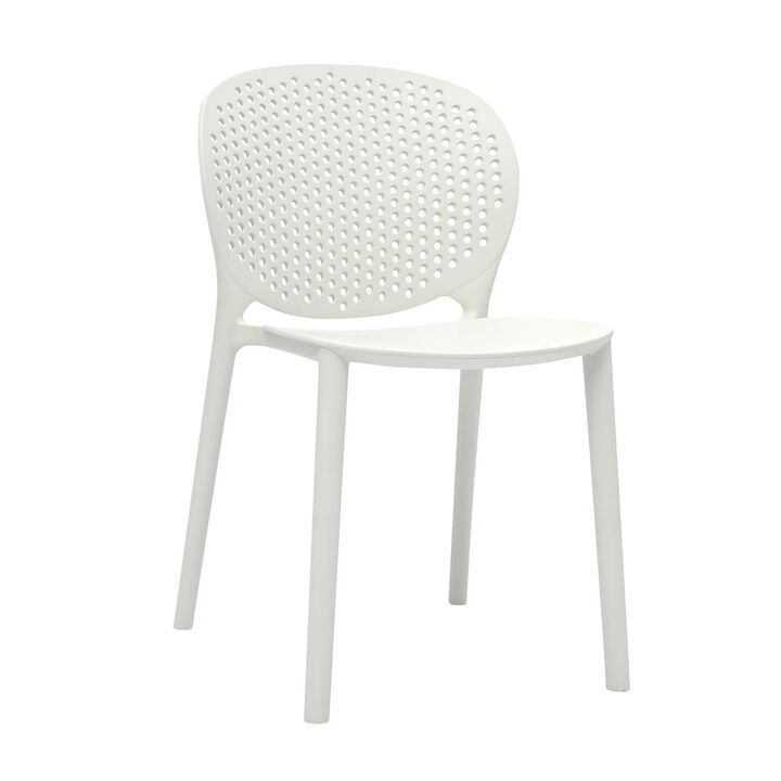 Gyna 14 Inch Kids Side Chair, Round Dotted Backrest, Armless, White - Benzara
