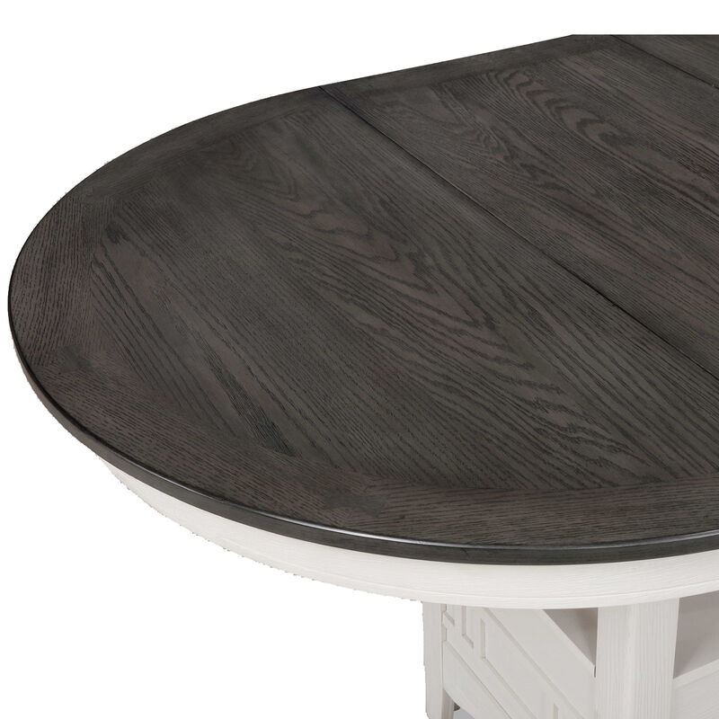 Counter Height Table with Leaf Extension, White and Gray