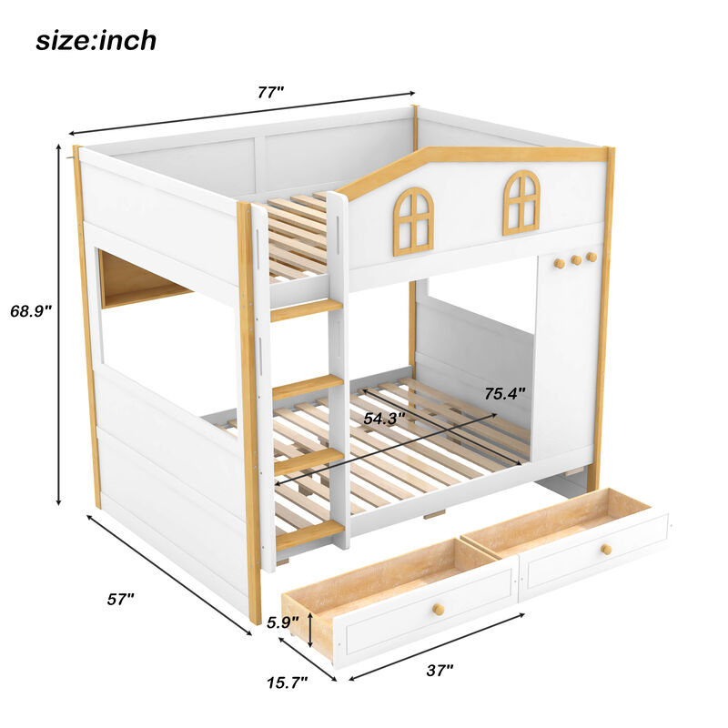 Merax House-Shaped Bunk Bed with Storage Shelves, Side Hooks & Under-Bed Drawers image number 4