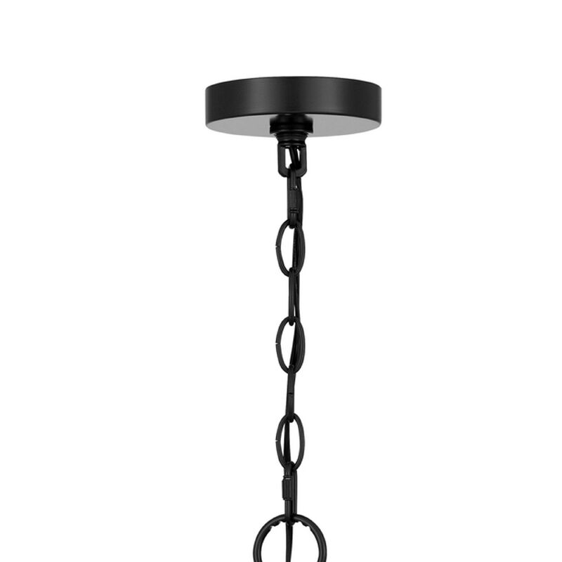 6 Light Pendant Chandelier, Caged Bowl Braided Rope, Black Metal 32 Inch image number 5