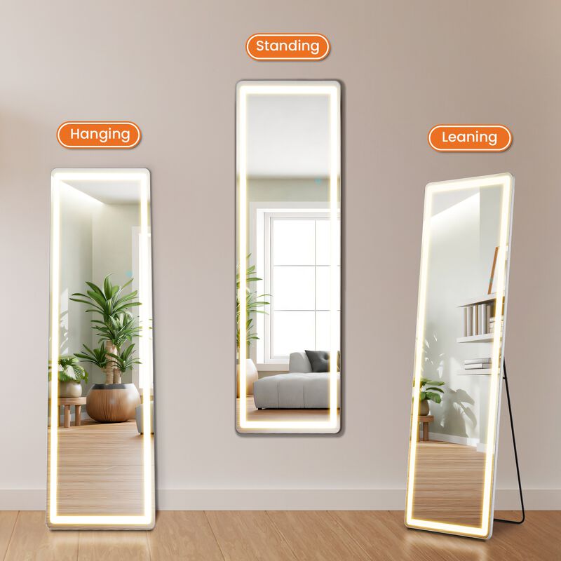 Full Length LED Mirror 60"x16", 3 Color Lighting Dressing Mirror with Touch Control, White