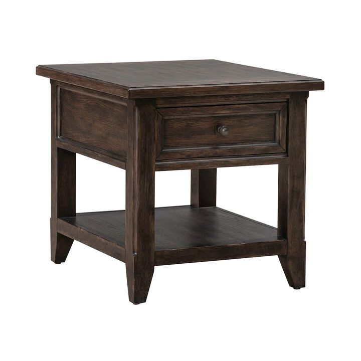 Liberty Furniture Rectangular End Table Traditional - Storage Drawer - Saddle Brown Oak Wood