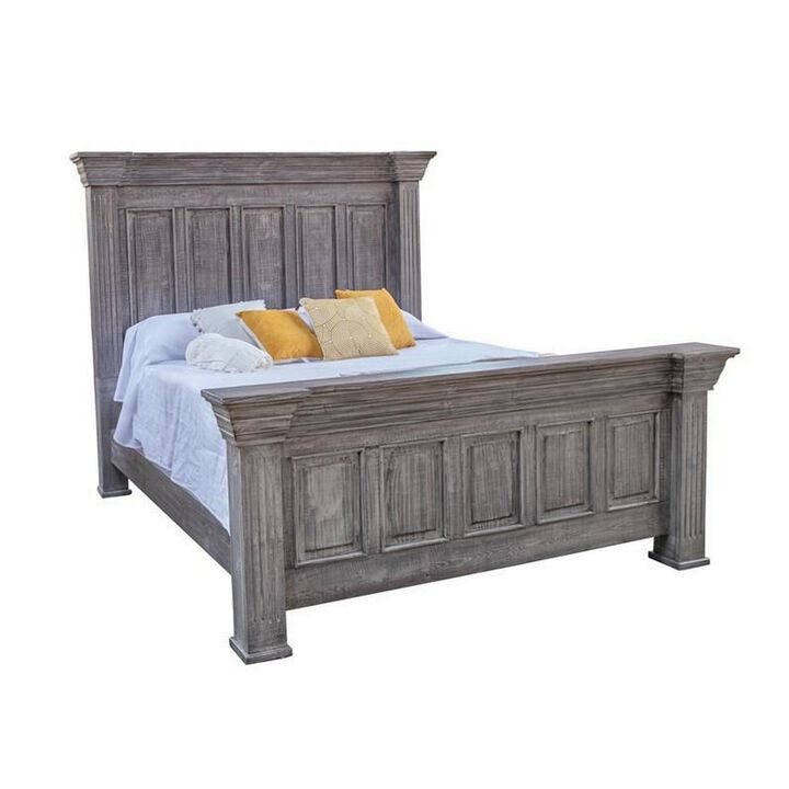 Siya King Size Bed, Clean Rustic Headboard and Footboard, Gray Finish - Benzara