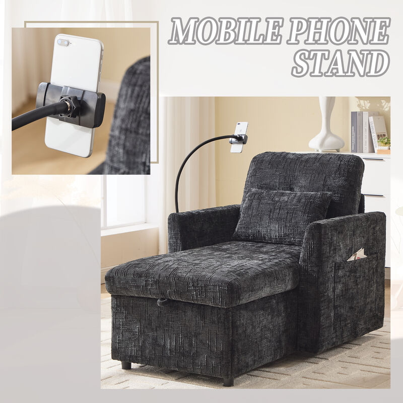 Merax Chenille Lazy Sofa with Built-in Phone Stand & Hidden Storage image number 6