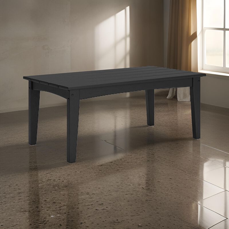 Fini 44 Inch Outdoor Coffee Table, Slatted Top, Modern Style, Black Finish - Benzara