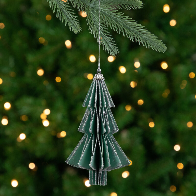6" Glittered Green Christmas Tree Ornament image number 1