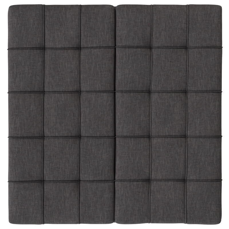 Laura 36 inch Wide Transitional Square Mid Century Lift Top Storage Ottoman in Slate Grey Polyester Linen, Assembled