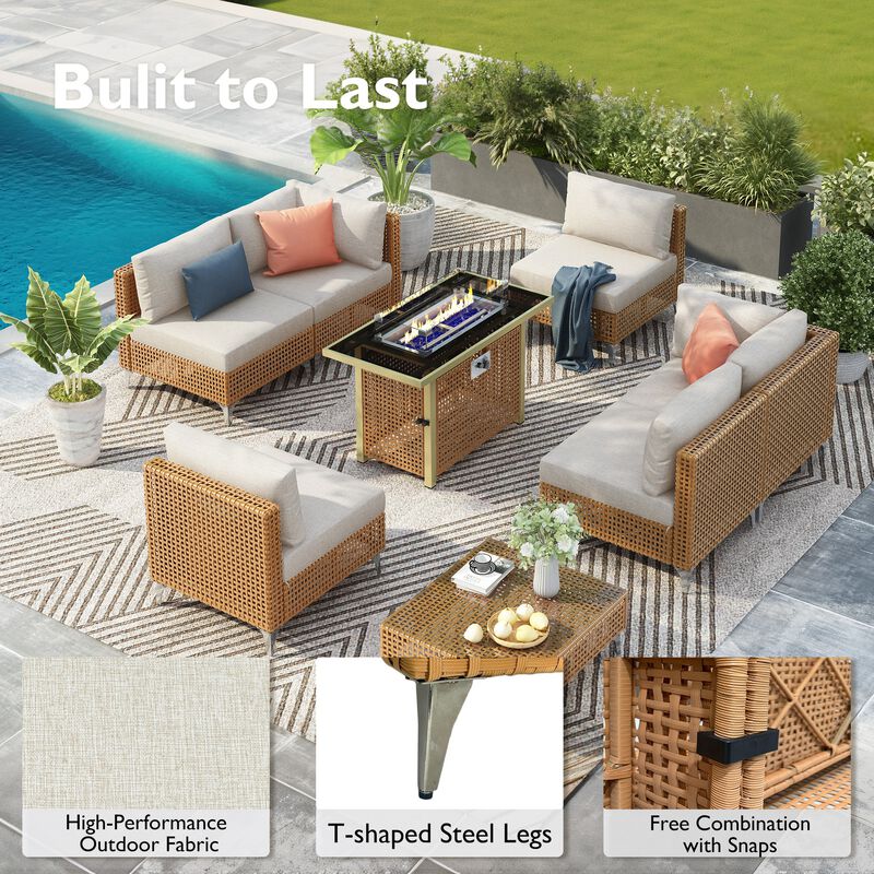 Whisen 7-Piece Outdoor Seating Sets, Patio Conversation Set with Thick Cushions and Coffee Table image number 8