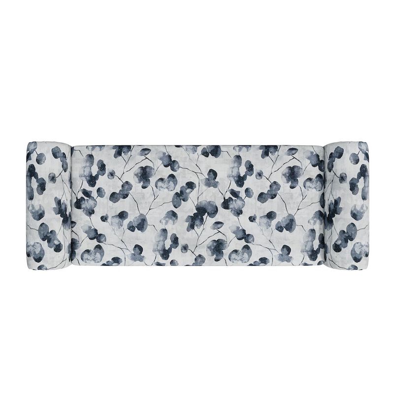 HL Home Furnishings Rolled Arm Storage Ottoman in Black Floral Bonsai