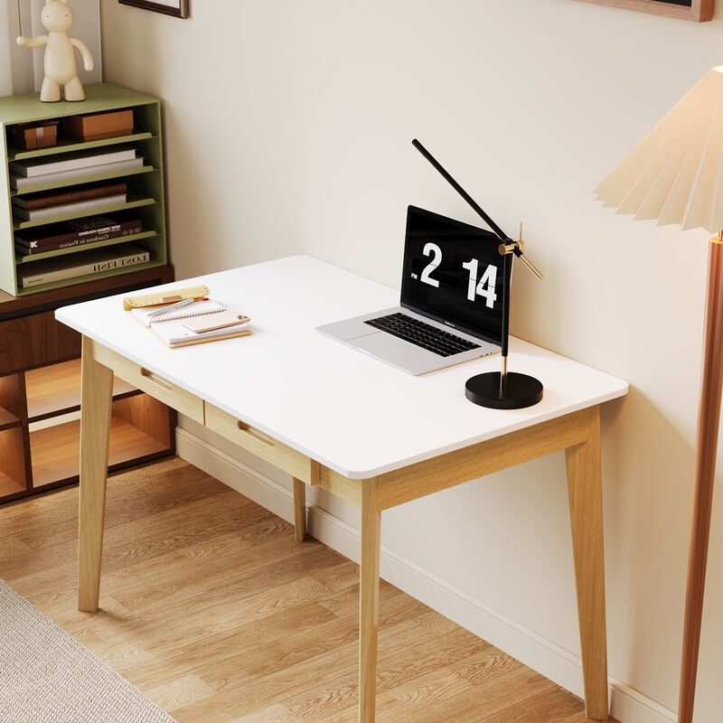 1-Piece White Wooden Makeup Vanity, Vanity Table, Dressing Desk with 2 Drawers, 39.4 in. W x 21.7 in. D x 29.5 in. H