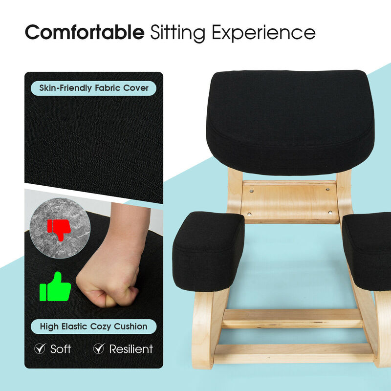 Costway Ergonomic Kneeling Chair Rocking Stool Upright Posture Office Furniture Black