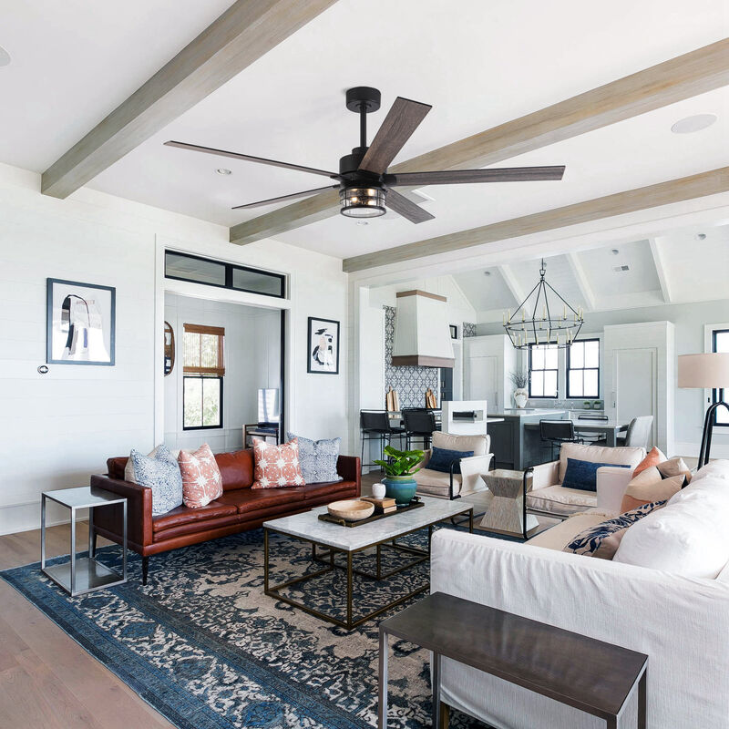 65" Black Wooden 5-Blade Industrial Ceiling Fan with Light and Remote