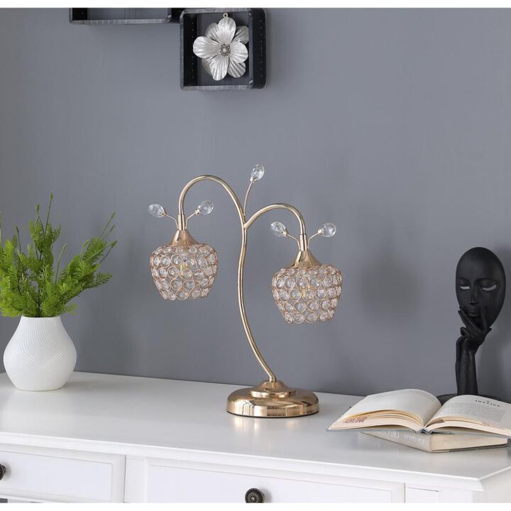 Hivvago 17" Gold Two Light Bedside Table Lamp With Clear Novelty Shade