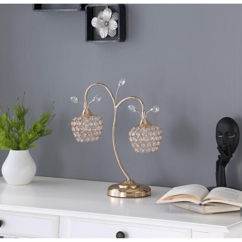 Hivvago 17" Gold Two Light Bedside Table Lamp With Clear Novelty Shade