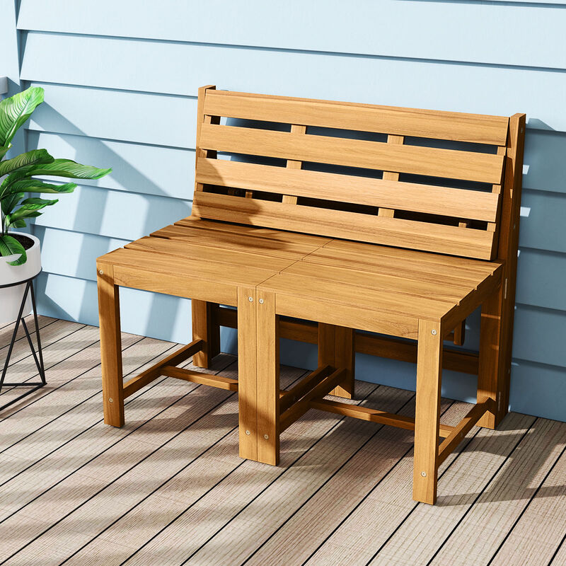 Outdoor 3-in-1 Acacia Wood Loveseat Bench with Slat Design
