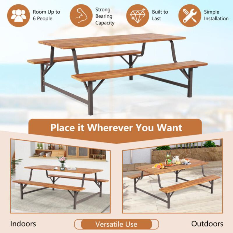 Hivvago 6-Person Outdoor Picnic Table and Bench Set with 2 Inch Umbrella Hole