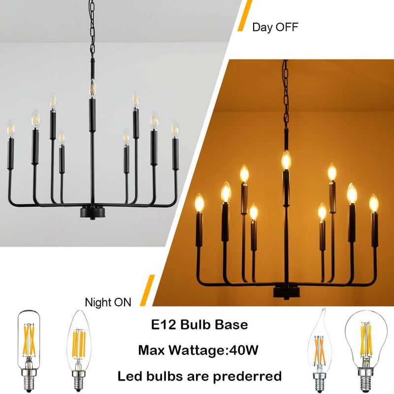 ShipItFurniture Black Farmhouse 9-Light Chandelier 28" image number 5