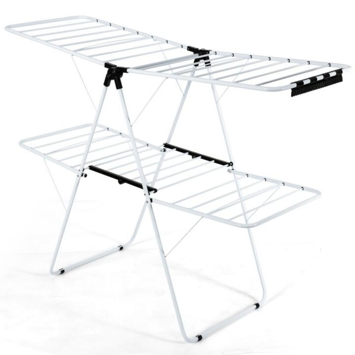 Hivvago White 2 Level Foldable Clothes Drying Rack Adjustable Height