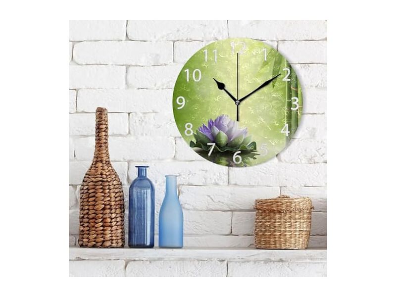 Zen Purple Lotus Oil Painting Wall Clock Silent Non Ticking Outdoor Office Decor image number 2