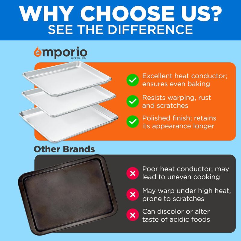 Baking Pan Set - Small, Medium, and Large Aluminum Cookie Sheet Pan (9x13, 10.5x15, 13x18), PFOA, PFOS, PTFE Free, Recipe Booklet Included, Oven Safe, Resist Heat Up To 500&deg;F, Set of 3