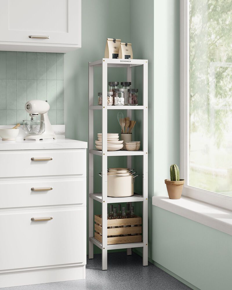 5-Tier Wicker Bathroom Shelf and Standing Kitchen Rack for Organized Storage