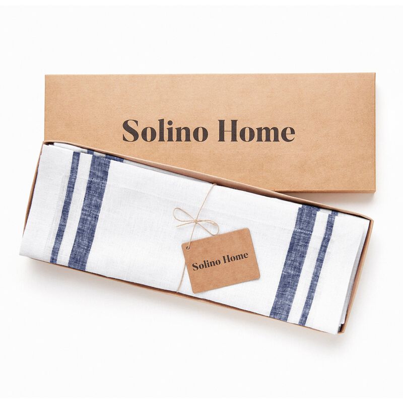 Solino Home 100% Pure Linen Placemats 14 x 19 Inch Set of 4 - French Stripe