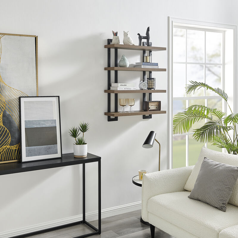 4-Tier Wide Ladder Bracket Floating Metal Frame Wall Shelves